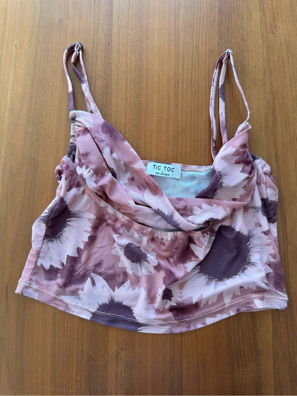 Tic Toc Pink Floral Cowl Neck Crop Tank